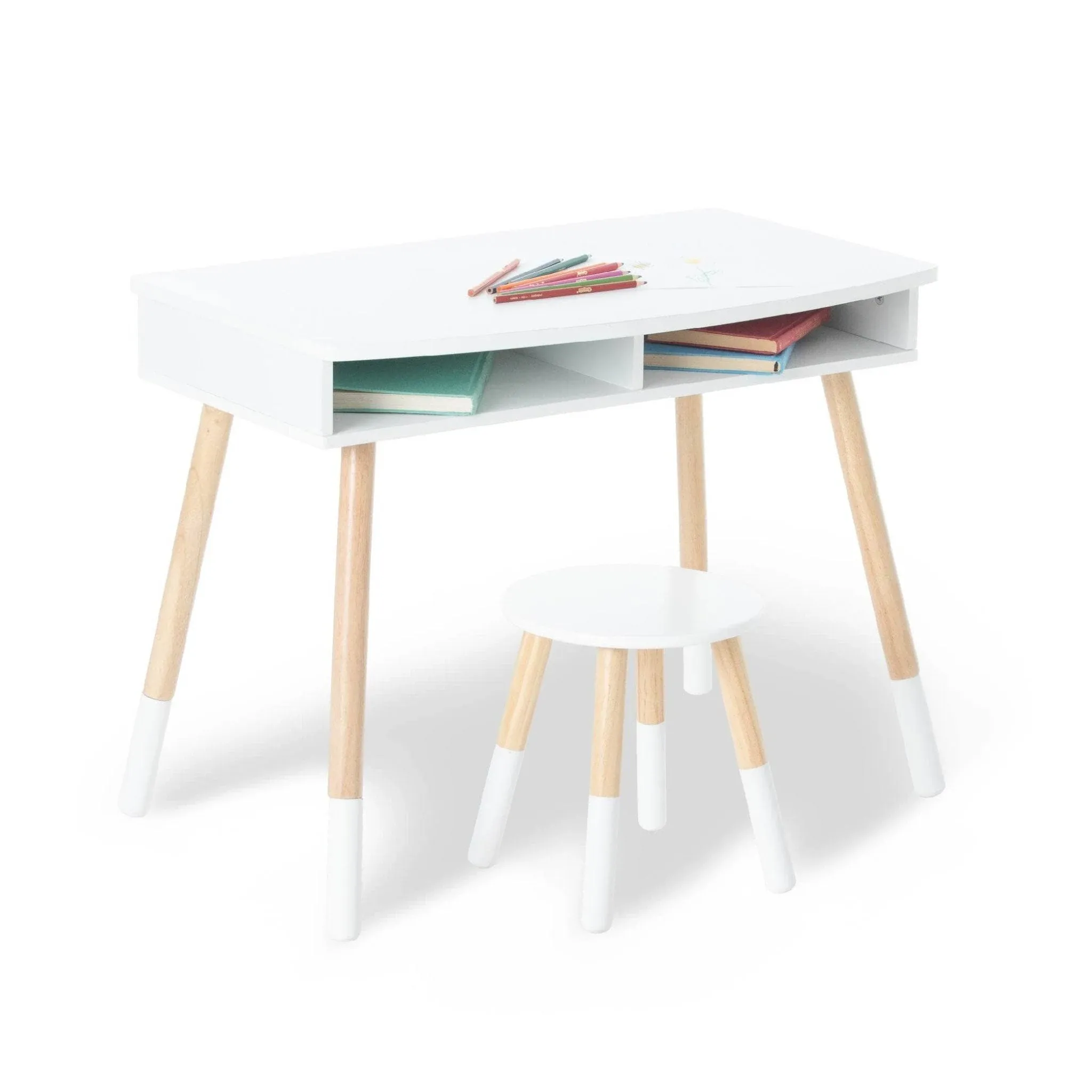 Wildkin Kids Modern Study Desk with Storage and Stool Set for Boys and