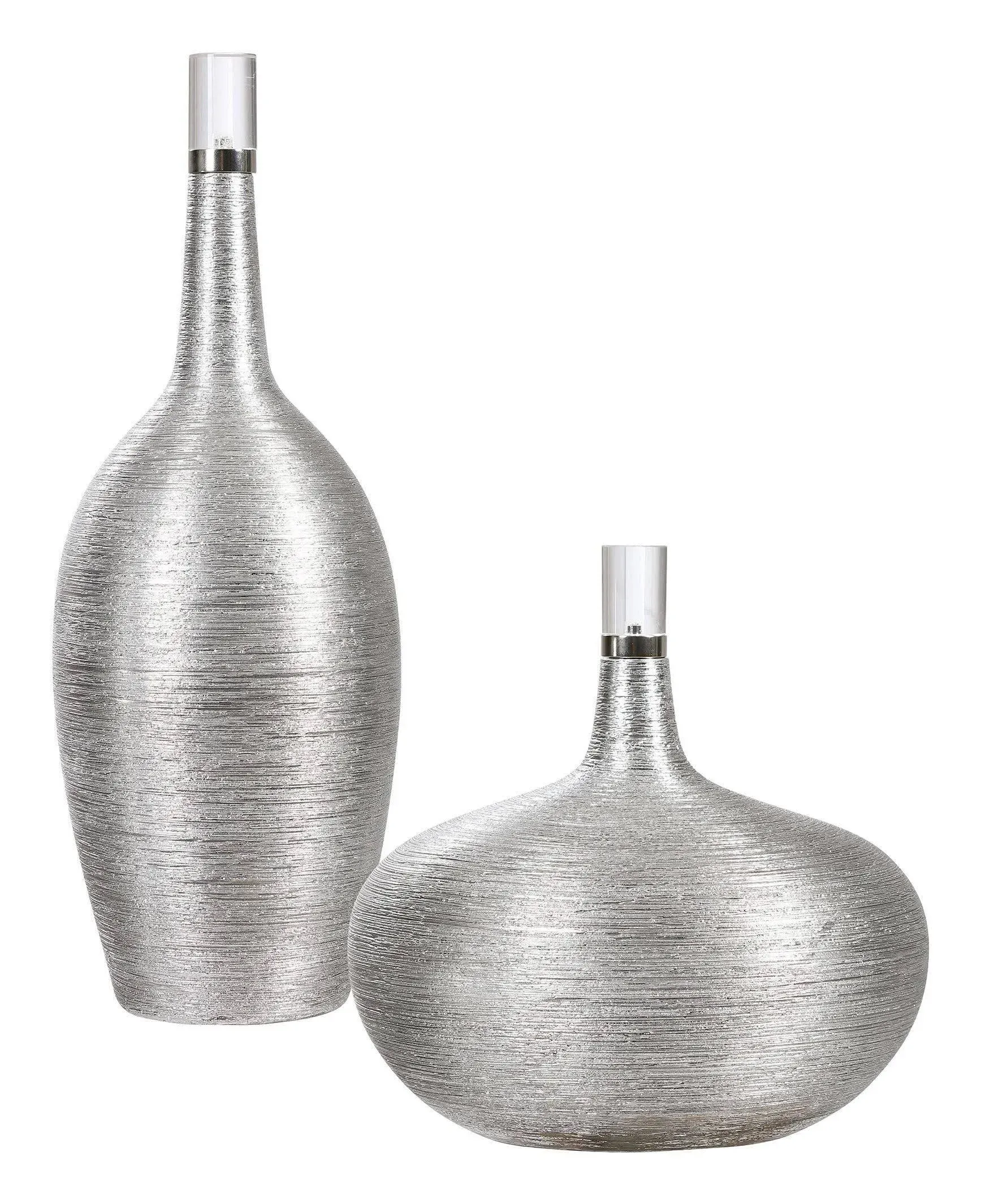 Uttermost Gatsby Silver Ribbed Bottles, S/2