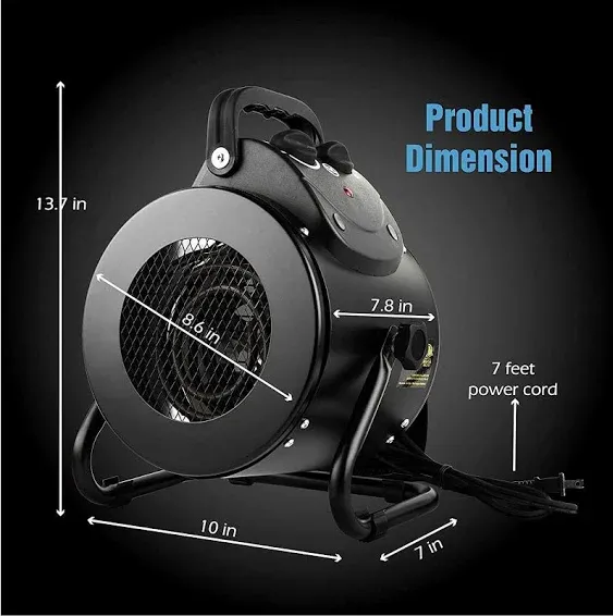 iPower Electric Heater Fan for Greenhouse, Grow Tent, Workplace, Overheat Protection, Fast Heating, Black