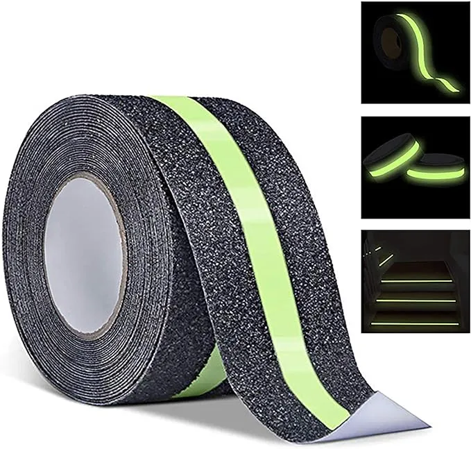 RELIANCER Anti Slip Safety Grip Tape 2inx30ft Green Glowing in The Dark Non Skid Stage Safety Tape High Traction Grit Stairs Tape Hazard Caution Warning Tape for Steps (2"×30', Green&Black)