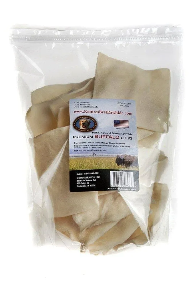 Tasman's Natural Pet Premium Buffalo Chips Rawhide Dog Chews, 1-lb Bag | NaturalPetWarehouse.com