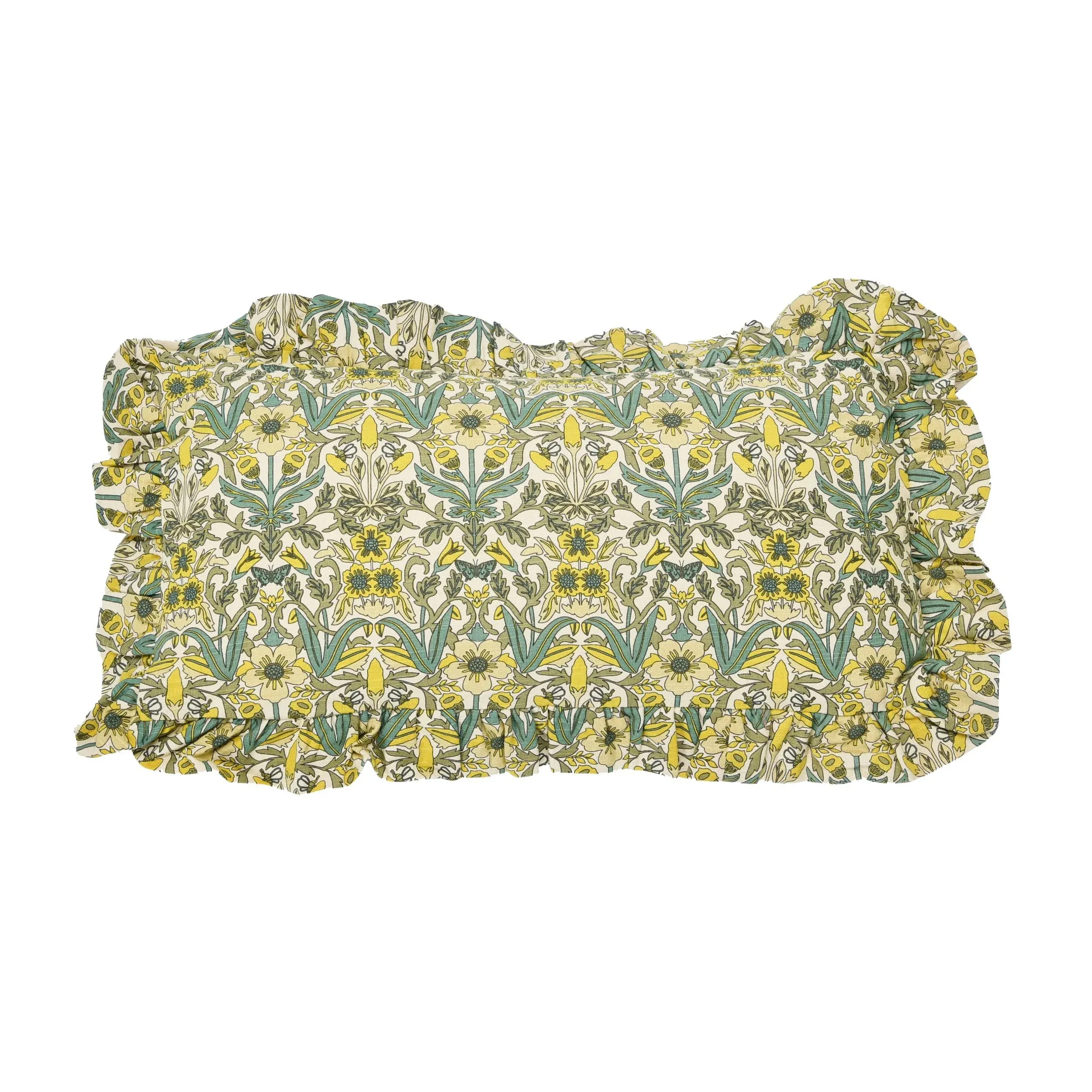 Floral Pattern & Ruffle Cotton Lumbar Pillow