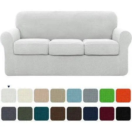 Subrtex Textured Grid Stretch Sofa Cover Couch Slipcover with Separate Cushion Cover (White, Sofa)