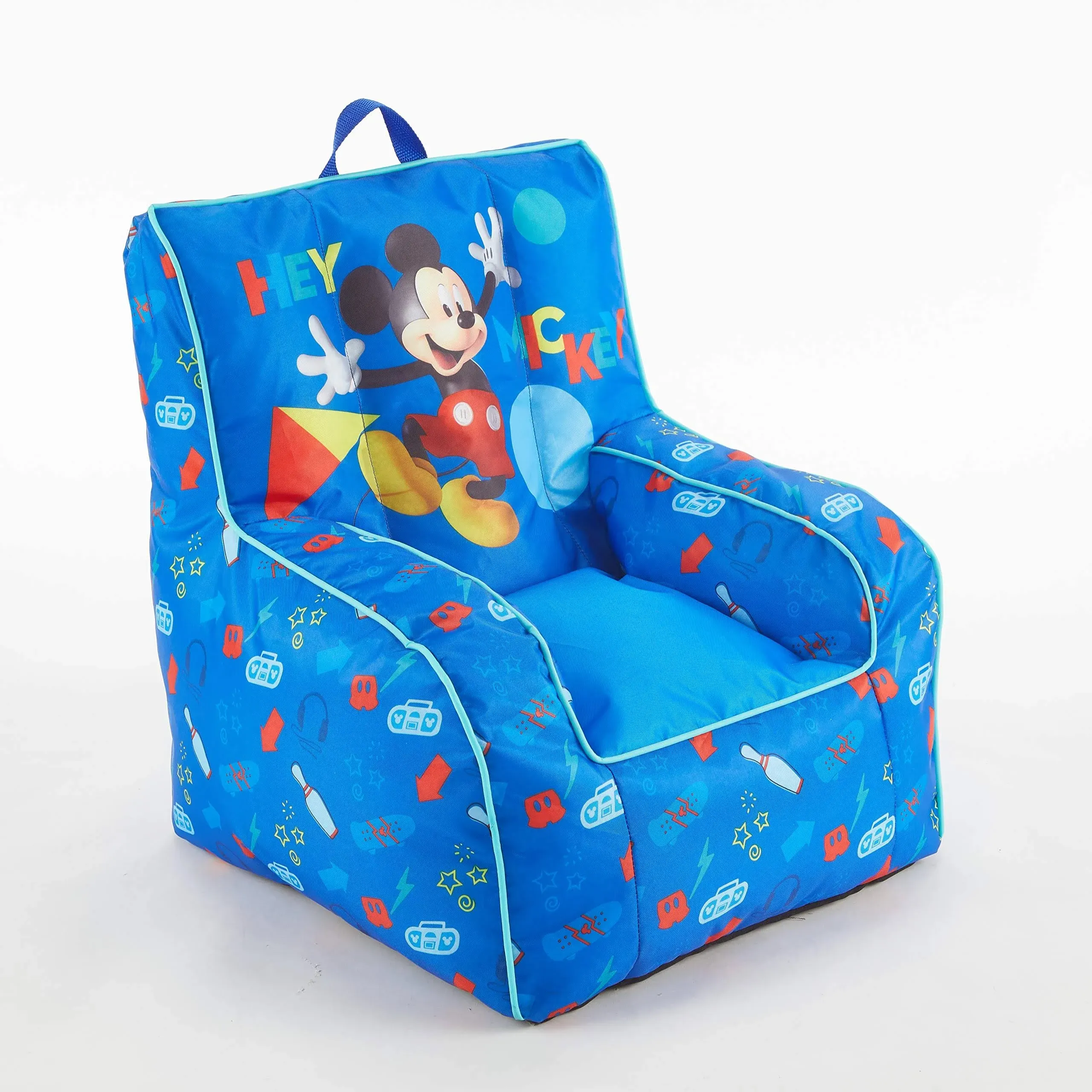 Idea Nuova Disney Mickey Mouse Kids Nylon Bean Bag Chair with Piping &amp; Top Ca...