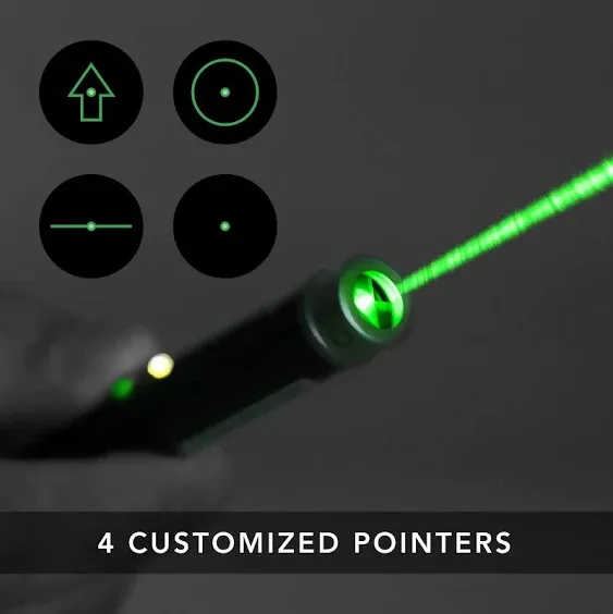 Marathon Multi Symbol Laser Pointer, Green - 20X Brighter Than Red Laser - 1 Mile Night-time Range & Visible in Broad Daylight - TAA Compliant - 4 Custom Pointers - Two AAA Batteries Included