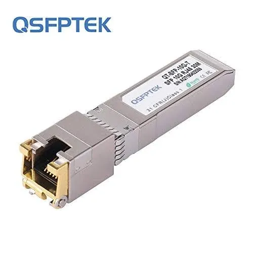 QSFPTEK 10g SFP+ RJ45 Module 10GbE mini-GBIC SFP to RJ45 Module 10GBase-T Copper Transceiver for Ubiquiti UF-RJ45-10G Netgear AXM765 Supermicro