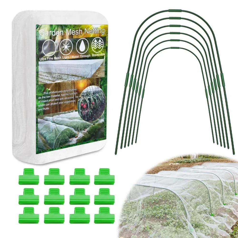 EAGLE PEAK Garden Netting Kit Curved/Straigh<wbr/>t Tubes w/ 8&#039; x 20&#039; Mesh Plant Cover