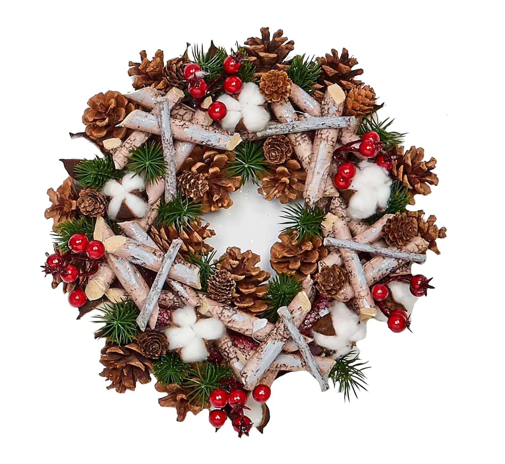 Artifical Birch Log Wreath With Pine Cones, Cotton and Berries, 12" - Rustic - Wreaths And Garlands - by WORTH IMPORTS | Houzz