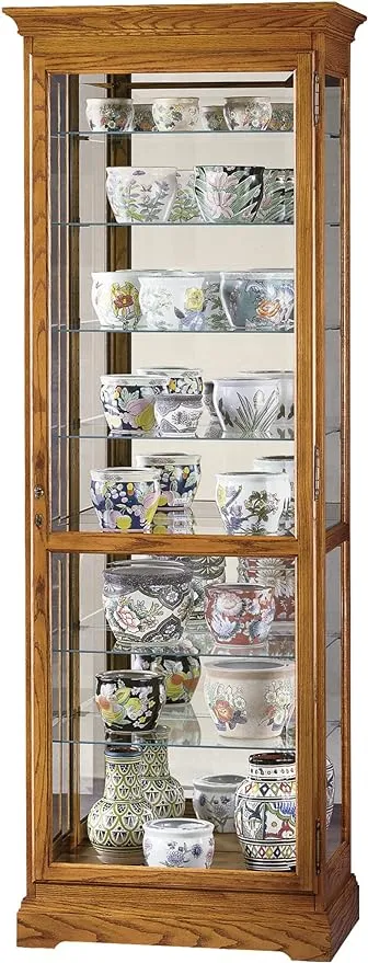 Howard Miller Chesterfield II Curio Cabinet 680-288 – Golden Oak Glass Display Shelf Case with Light