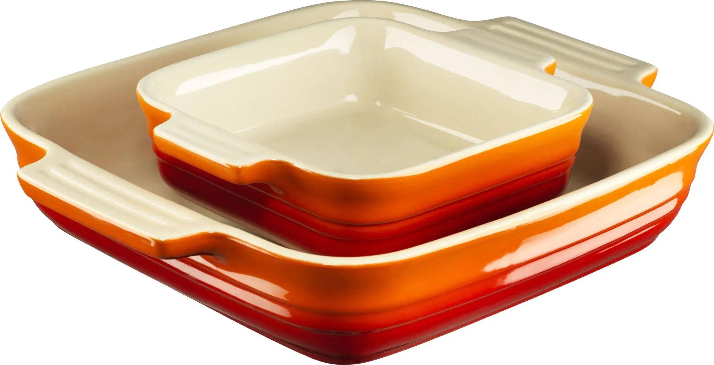 Le Creuset Square Baking Dishes - Set of 2 Stoneware, Casserole Orange 9&#034; + 5.5&#034;