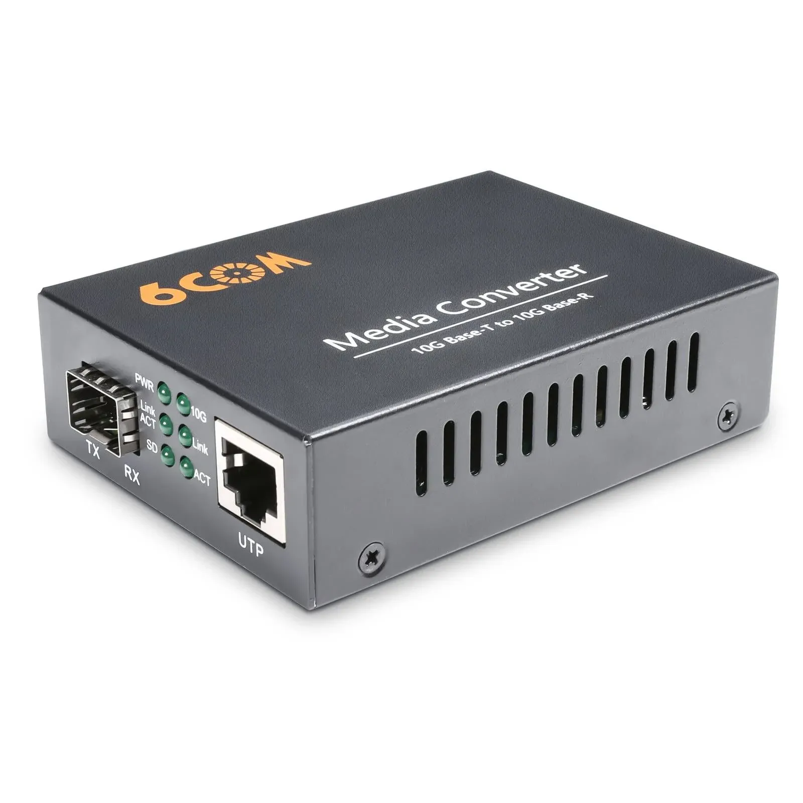 6COM 10G Fiber Media Converter, Unmanaged 1x 100M/1G/2.5G/5G/10GBase-T RJ45 to 1x 10GBase-X SFP+ Slot,Support 10GBase-SR/LR Transceiver, 10G SFP to RJ45 Converter