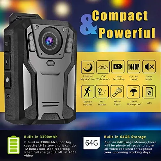 Aolbea 1440p UHD Police Body Camera Built-in 64gb Record Video Audio Picture 2.0 ...