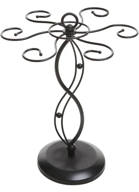 Black Metal Tabletop Wine Glass Storage Rack, Scroll-Work Design