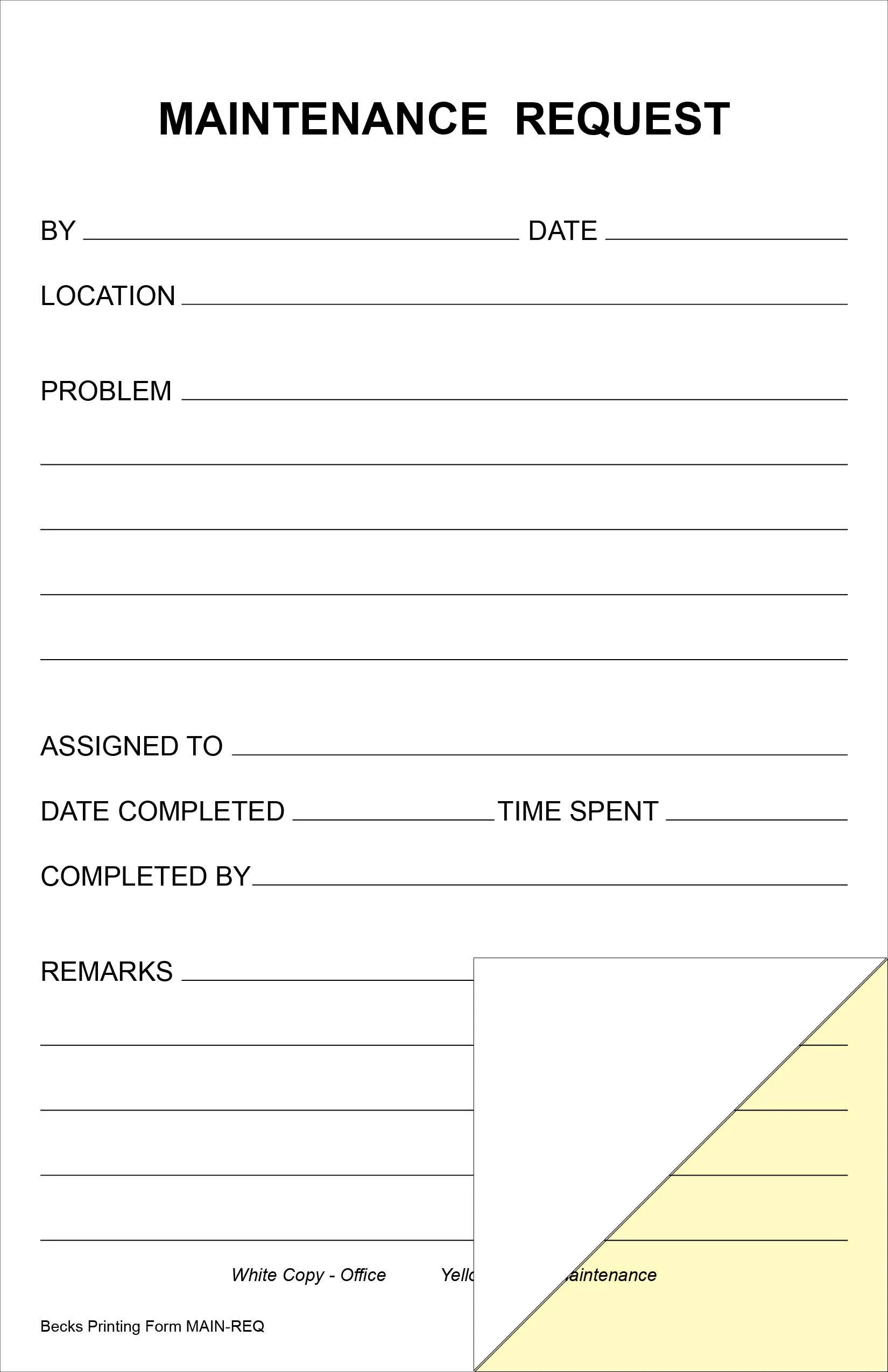 Maintenance Request Forms - 2 Part Carbonless Forms, White/Yellow, Pack of 100