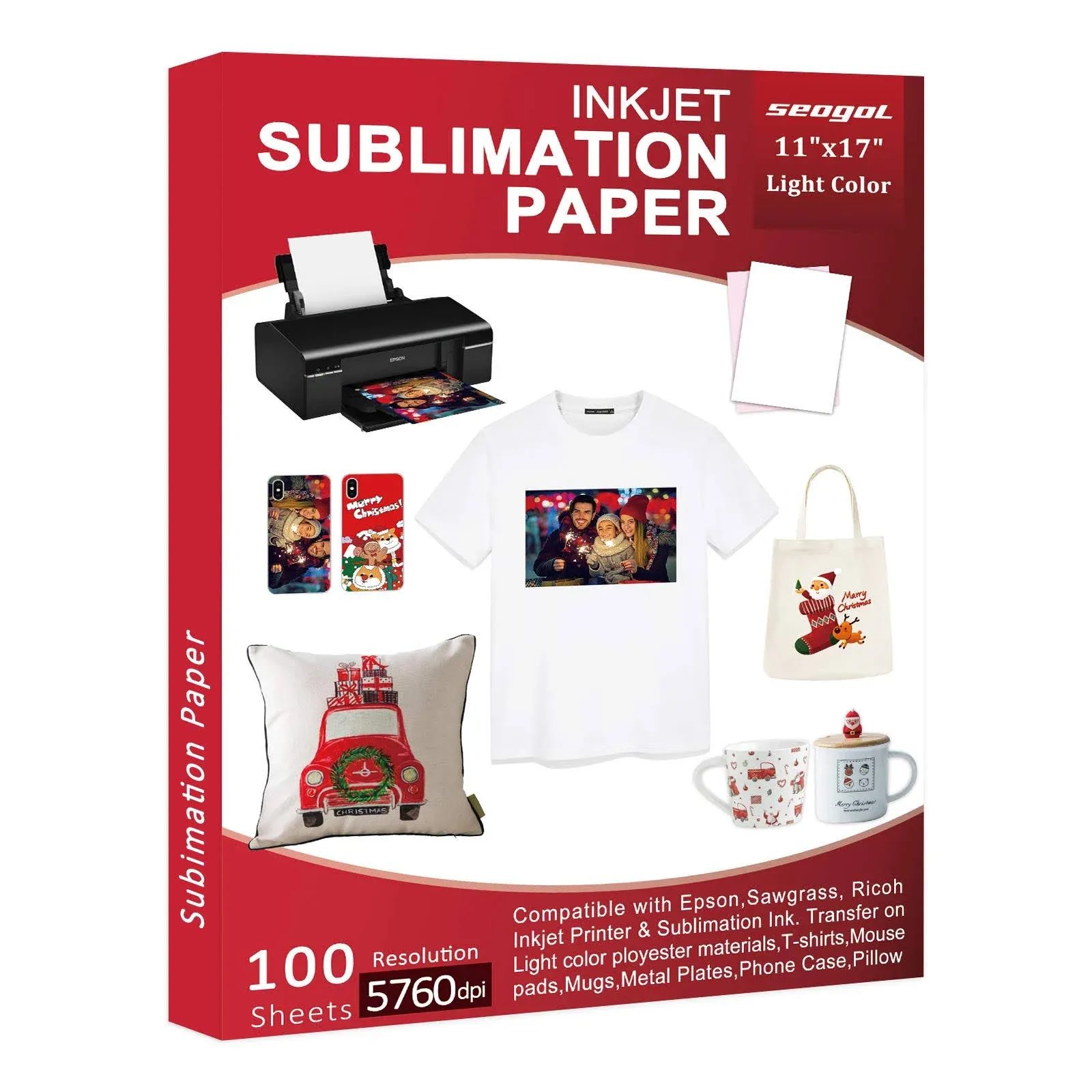 seogol Sublimation Paper 100 Sheets 8.5 x 11 Inches 125gsm for Any Inkjet Printer with Sublimation Ink Epson