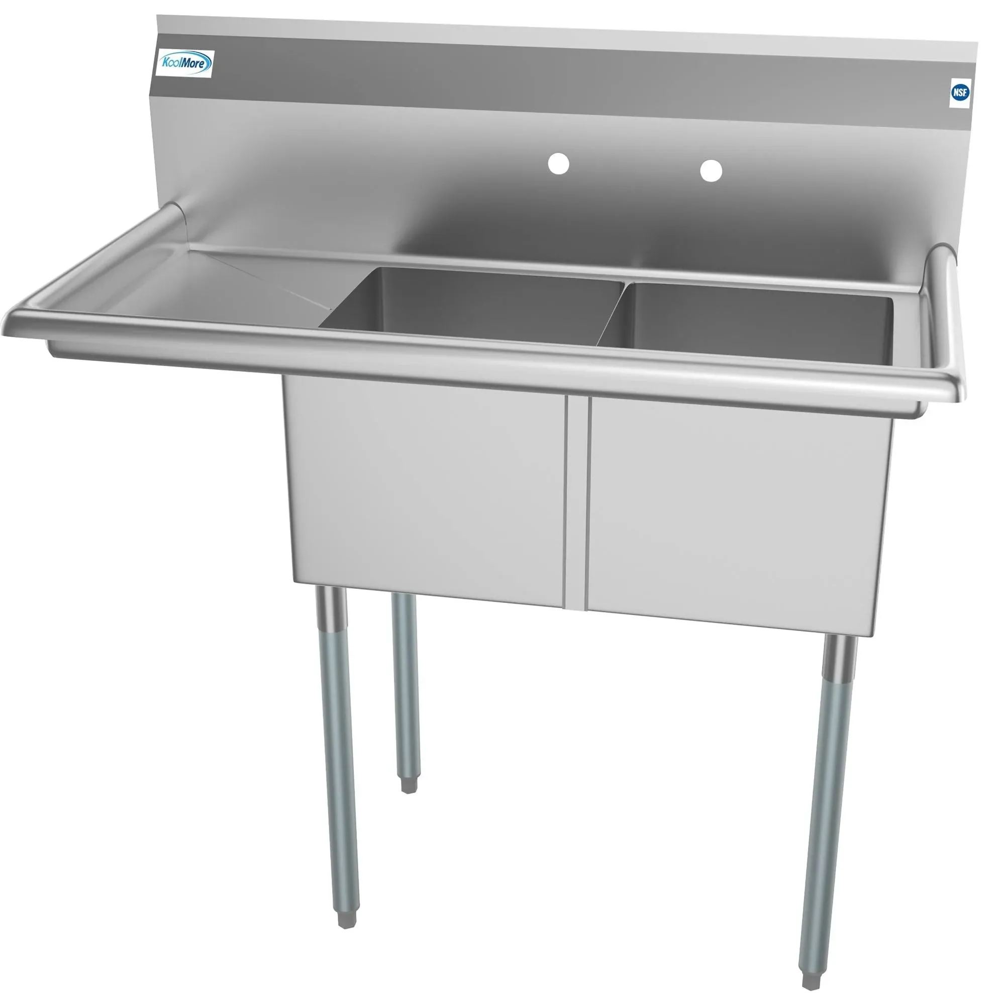 Koolmore 43 in. Freestanding Stainless Steel 2 Compartments Commercial Sink with ...