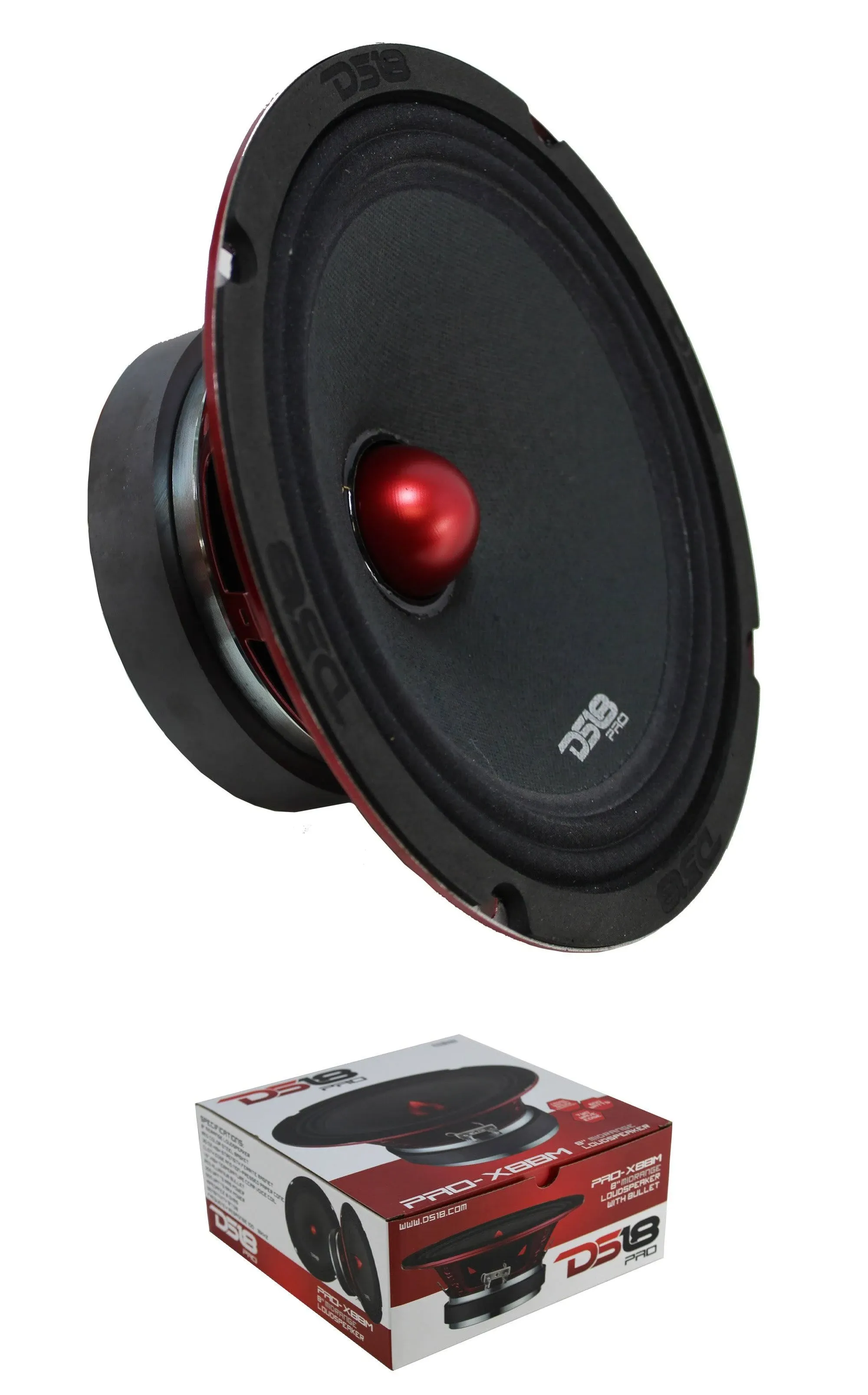 DS18 PRO-X8BM Loudspeaker - 8", Midrange, Red Aluminum Bullet, 550W Max, 275W RMS, 8 Ohms - Premium Quality Audio Door Speakers for Car or Truck Stereo Sound System (1 Speaker)