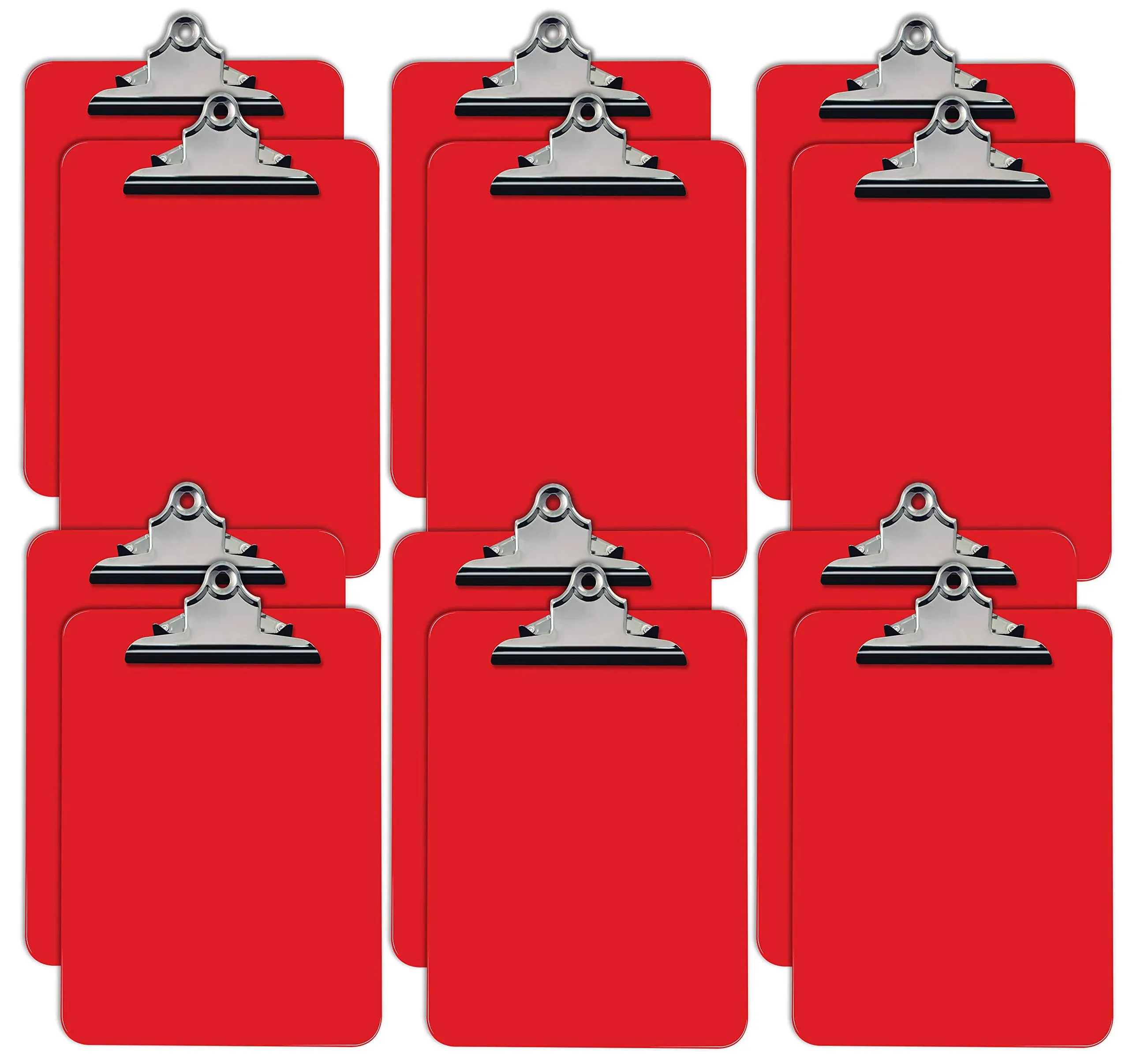 Plastic Clipboards, Durable, 12.5 x 9 Inch, Standard Metal Clip, Red, 12PK