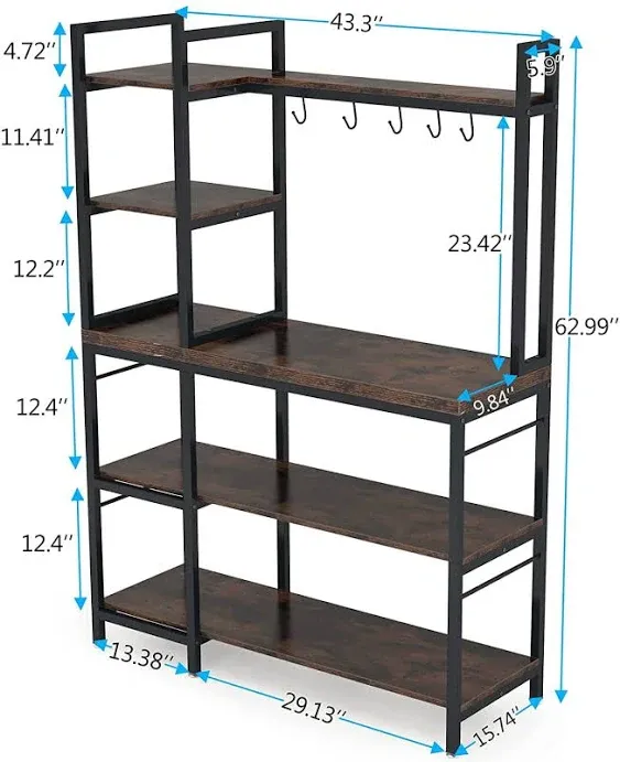 Kitchen Baker's Rack 5-Tier Utility Storage Shelf with Hutch