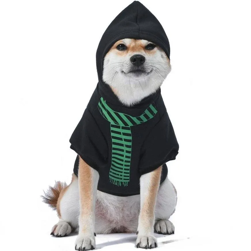 Harry Potter Slytherin Pet Hoodie with Faux Scarf - Small | Harry Potter Accessories for Dogs | Dog Accessories for Hogwarts Houses, Slytherin Dog Hoodie