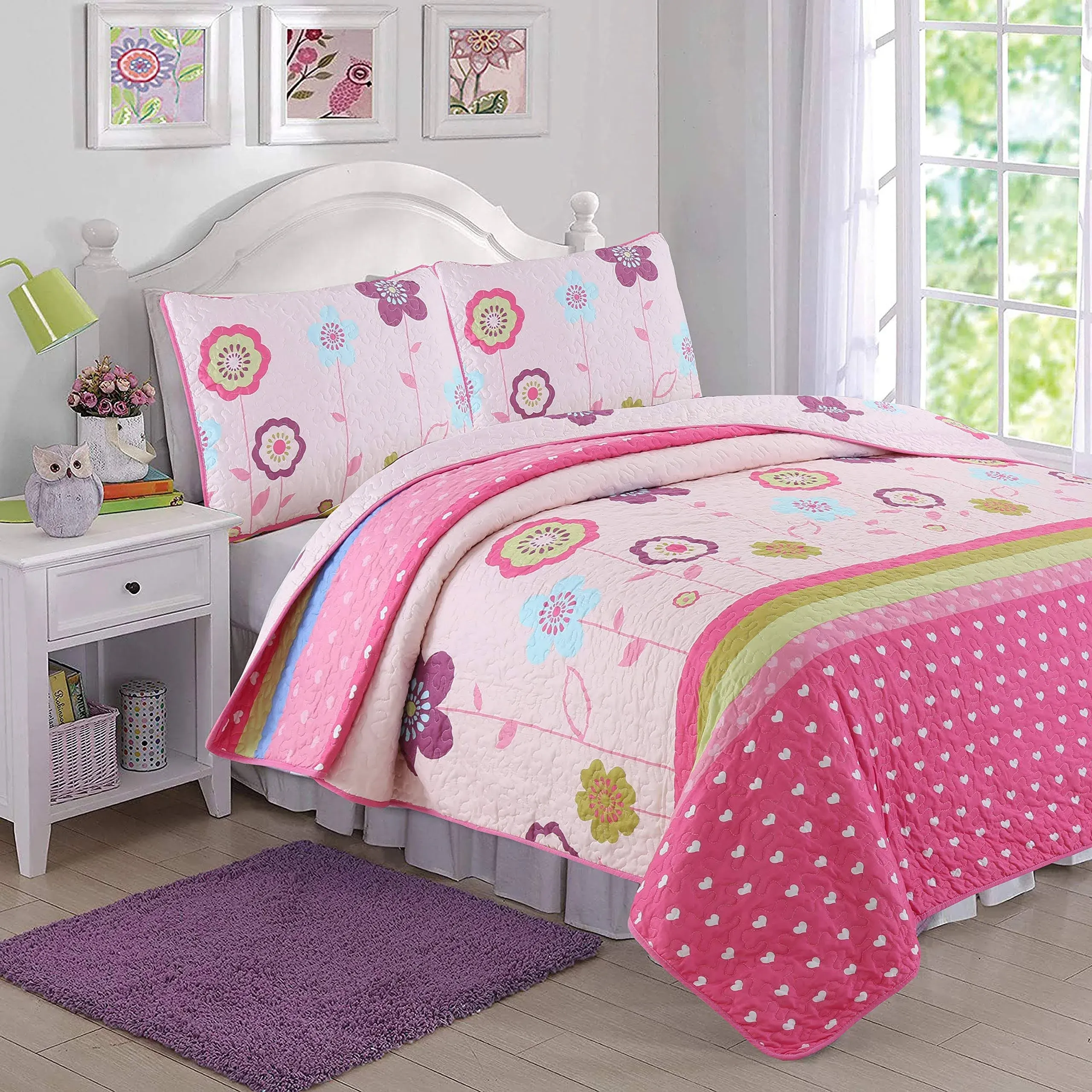 Cozy Line Pink Flower Garden Girl Quilt Set (Twin)