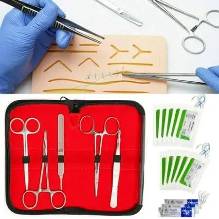 Medikits- Complete Suture Practice Kit for Suture Training, Including Large Silicone Suture Pad with Pre-Cut Wounds and Suture Tool kit (25 Pieces)(Demonstration and Education Use Only)