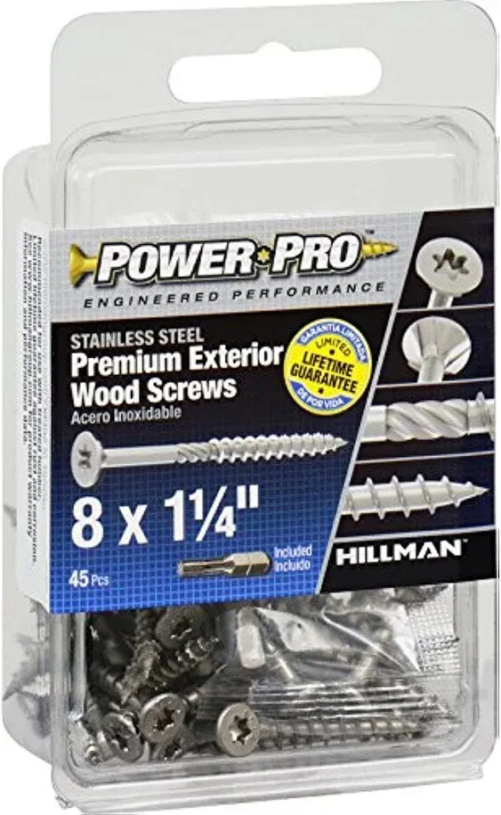 Hillman - 42487 - Power Pro No. 8 x 1-1/4 in. L Star Exterior Wood Screw - 45/Pack