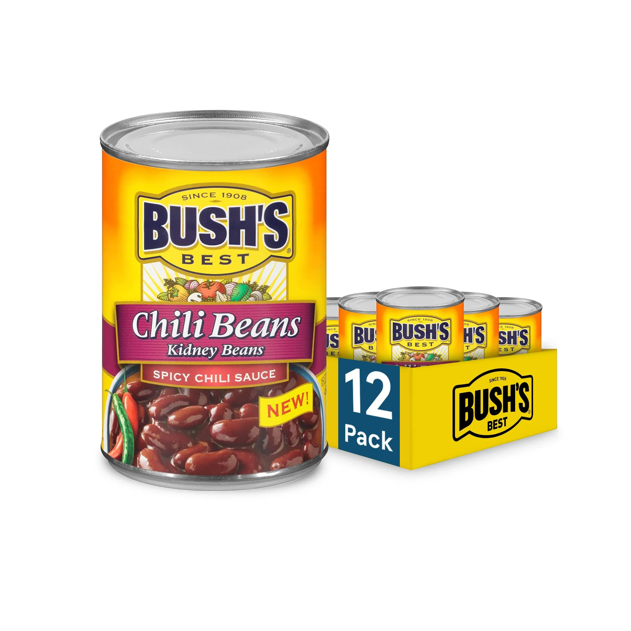 Bush's Best 16 oz Canned Spicy Dark Red Chili Beans, Source of Plant Based ...