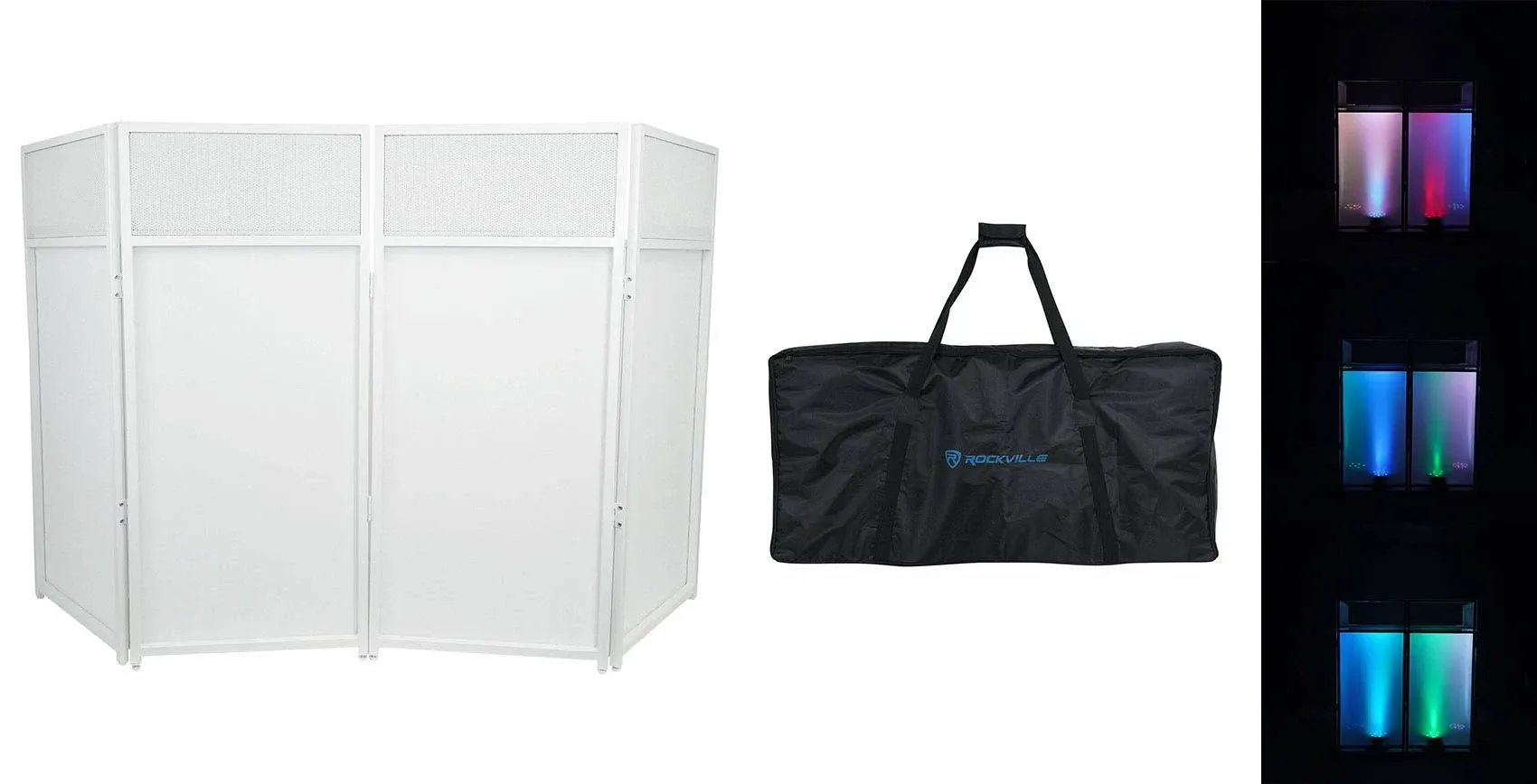 Rockville ROCKBOOTH White Event Booth DJ Facade+Built in Table+Travel Bag+Scrims