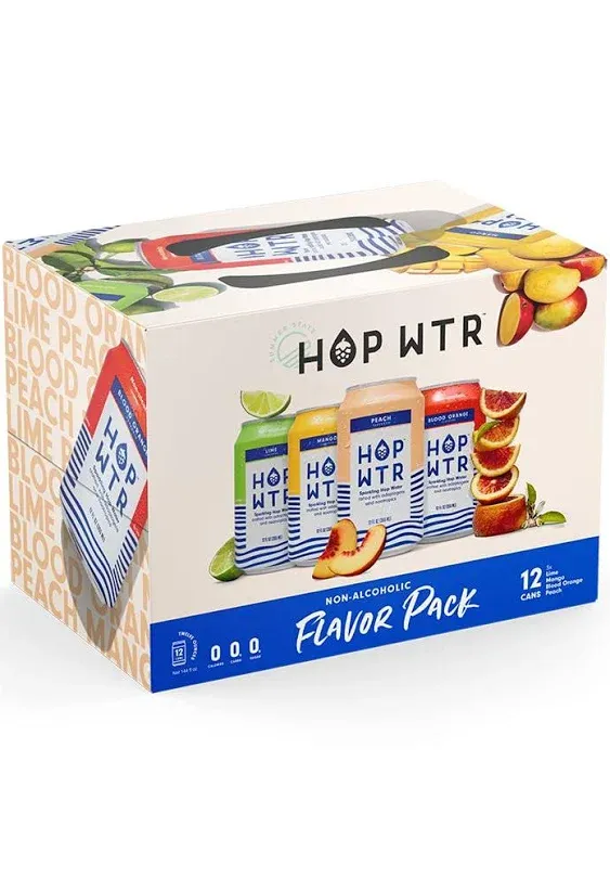 HOP WTR Sparkling Hop Water, Variety Pack 12 Pack, Sugar Free, Low Carb Non Alcoholic Drinks, NA Beer, Adaptogen Drink, No Calories, Adaptogens & Nootropics for Added Benefits, 12 oz Cans