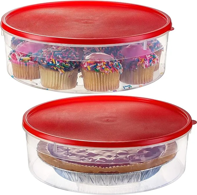 2 Pack - Zilpoo Plastic Round Food Storage Containers with Lid, 10.5" Covered Pie Keeper, Christmas Cookie, Cupcake Carrier, Cheesecake Holder