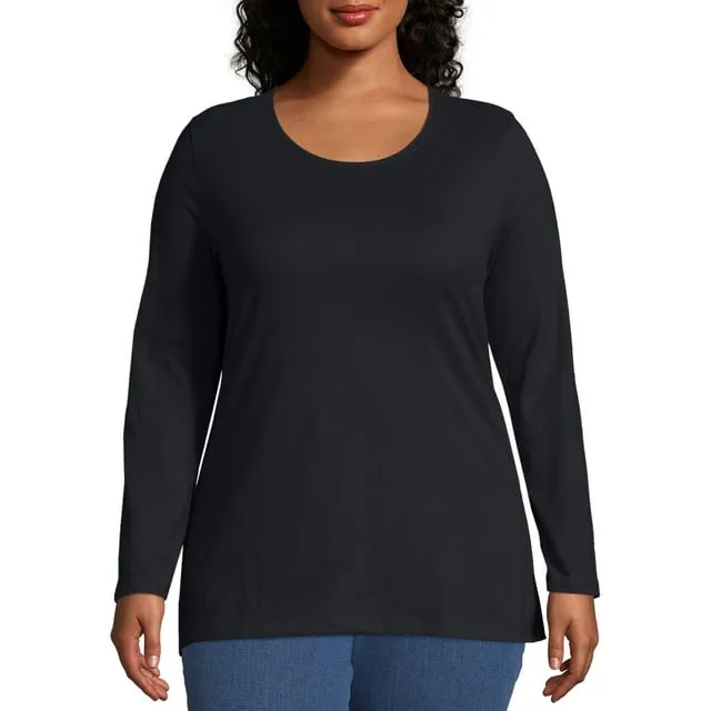 Just My Size Women's T-Shirt, Plus Size Long Sleeve Cotton Tee, JMS Plus Size Scoop-Neck T-Shirt for Women