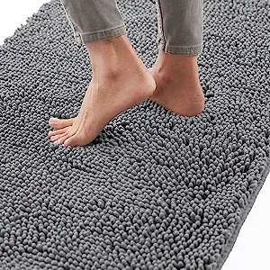 Gorilla Grip Bath Rug 30x20, Thick Soft Absorbent Chenille, Rubber Backing Quick Dry Microfiber Mats, Machine Washable Rugs for Shower Floor, Bathroom Runner Bathmat Accessories Decor, Grey