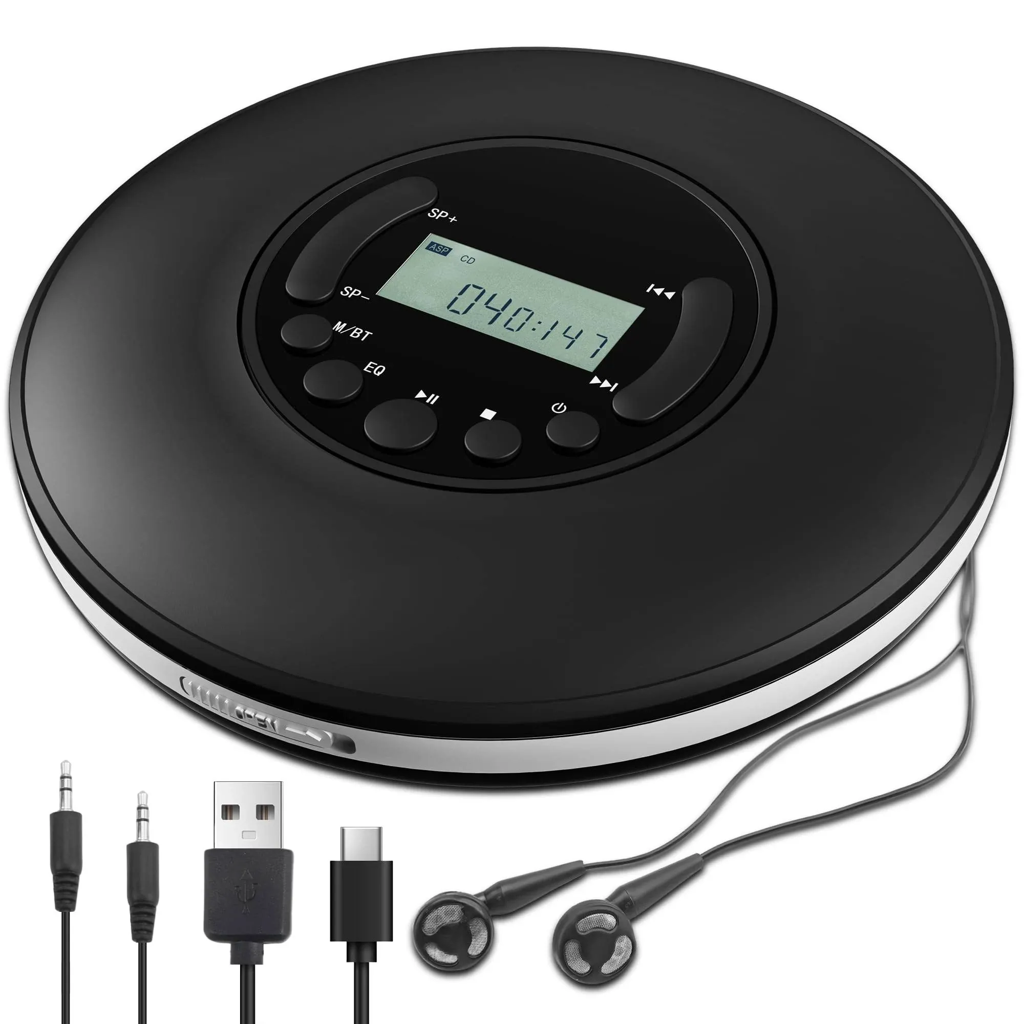 CD Player Portable, Discman with Stereo Earbuds and Bluetooth Output, Anti-skip ...