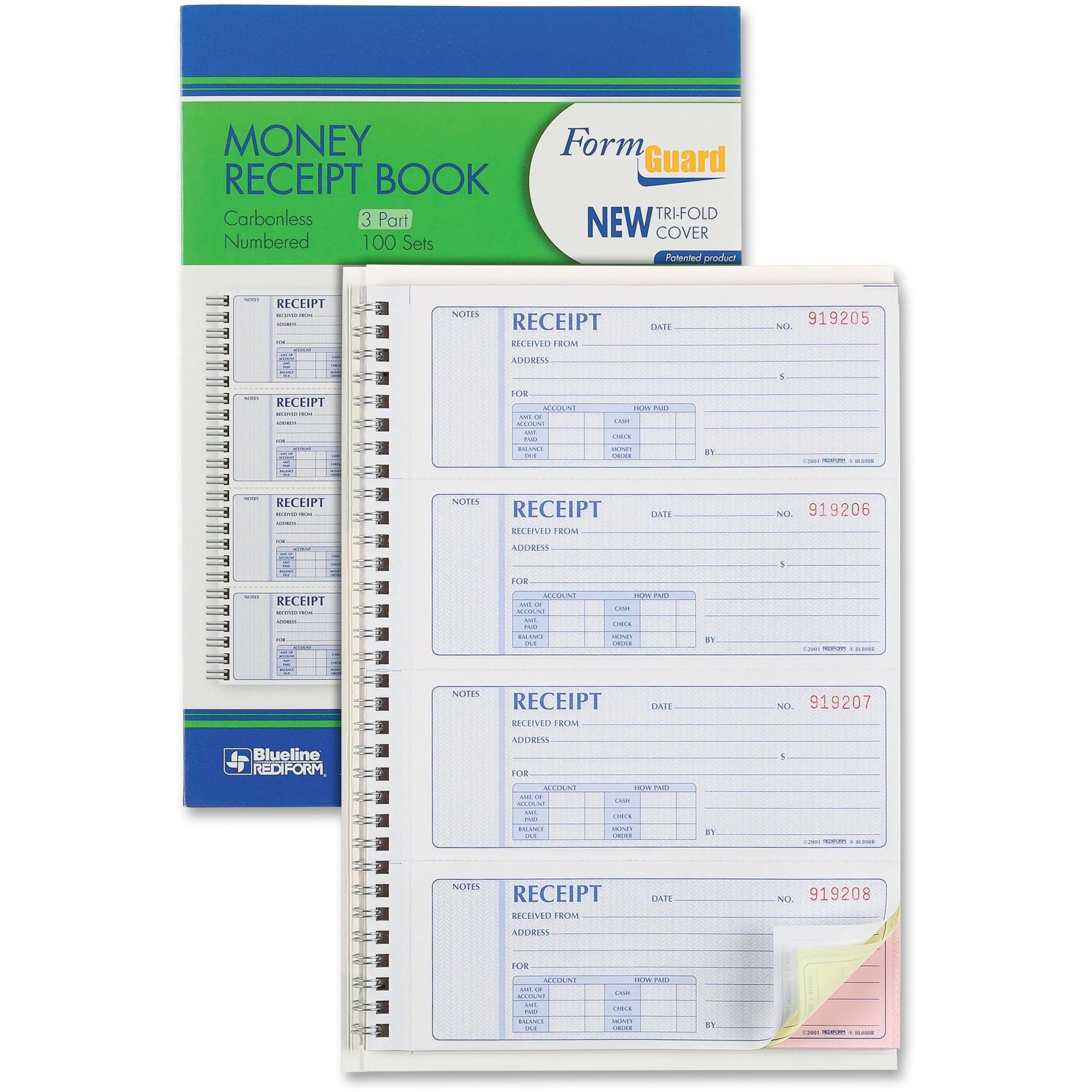 Rediform� Money Receipt Book, 2-3/4 x 7, Carbonless Triplicate, 100 Sets RED8L808R