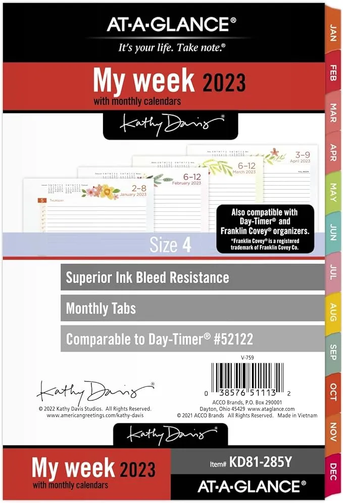 2023 Weekly &amp; Monthly Planner Refill, 52122 Day-Timer, 5-1/2&#034; x 8-1/2&#034;, Size ...