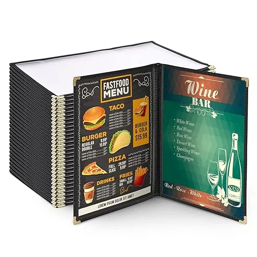 Yescom 30pcs 2 Pages 4 View Double Stitched Fold 8.5x14" Menu Cover Deli Food Cafe Black Clear Book