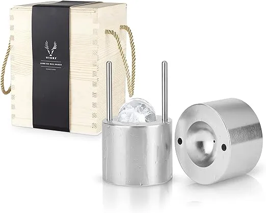 Viski Ice Ball Press Aluminum Ice Press for Whiskey Bourbon Scotch Old Fashioned Cocktail & Rocks Beverage, Clear Ice Ball Maker Mold Size, Barware Equipment & Gift Essentials, 55mm / 2.1", Silver