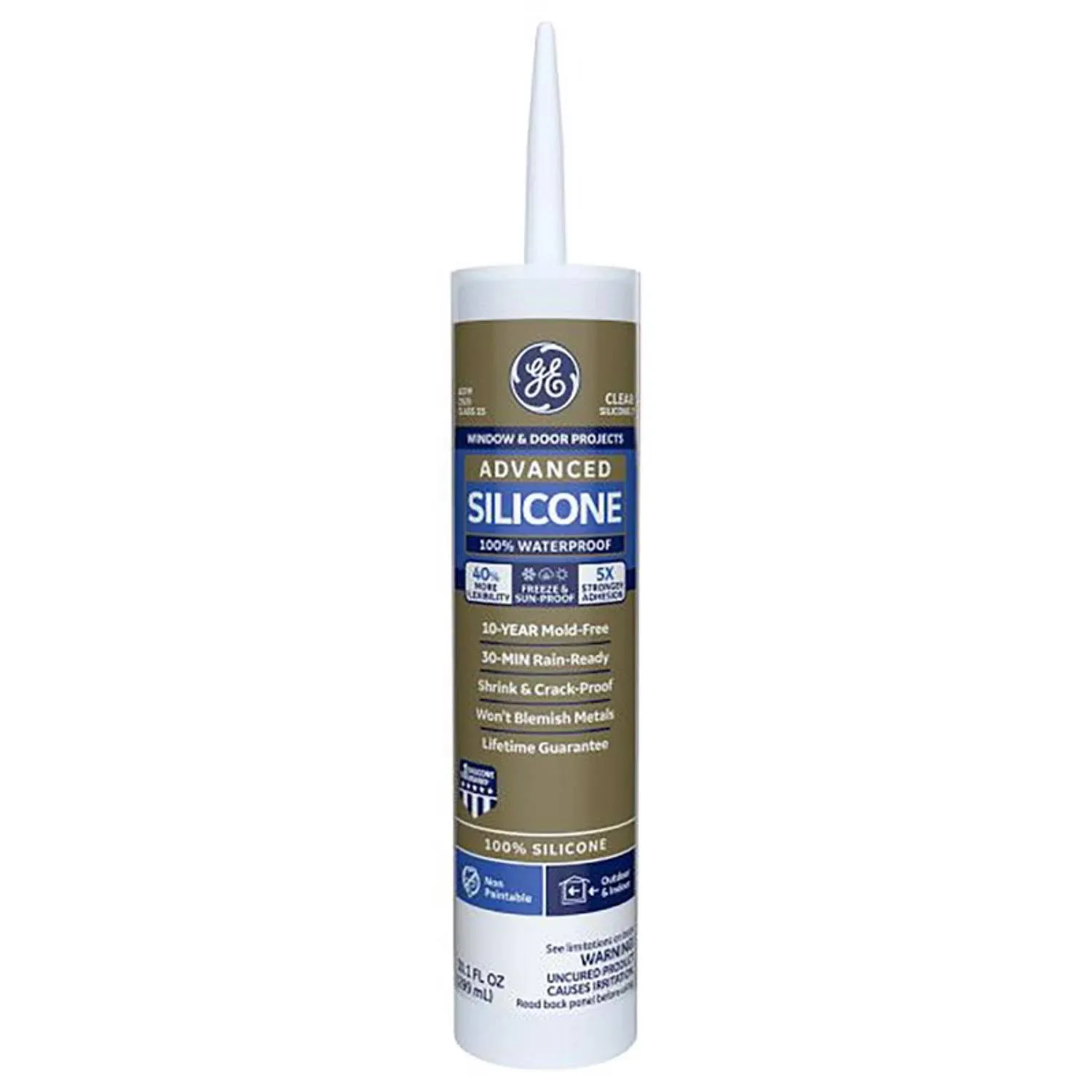 GE Advanced Silicone Window & Door Sealant, Pack of 1, Clear 10.1 fl oz Cartridge