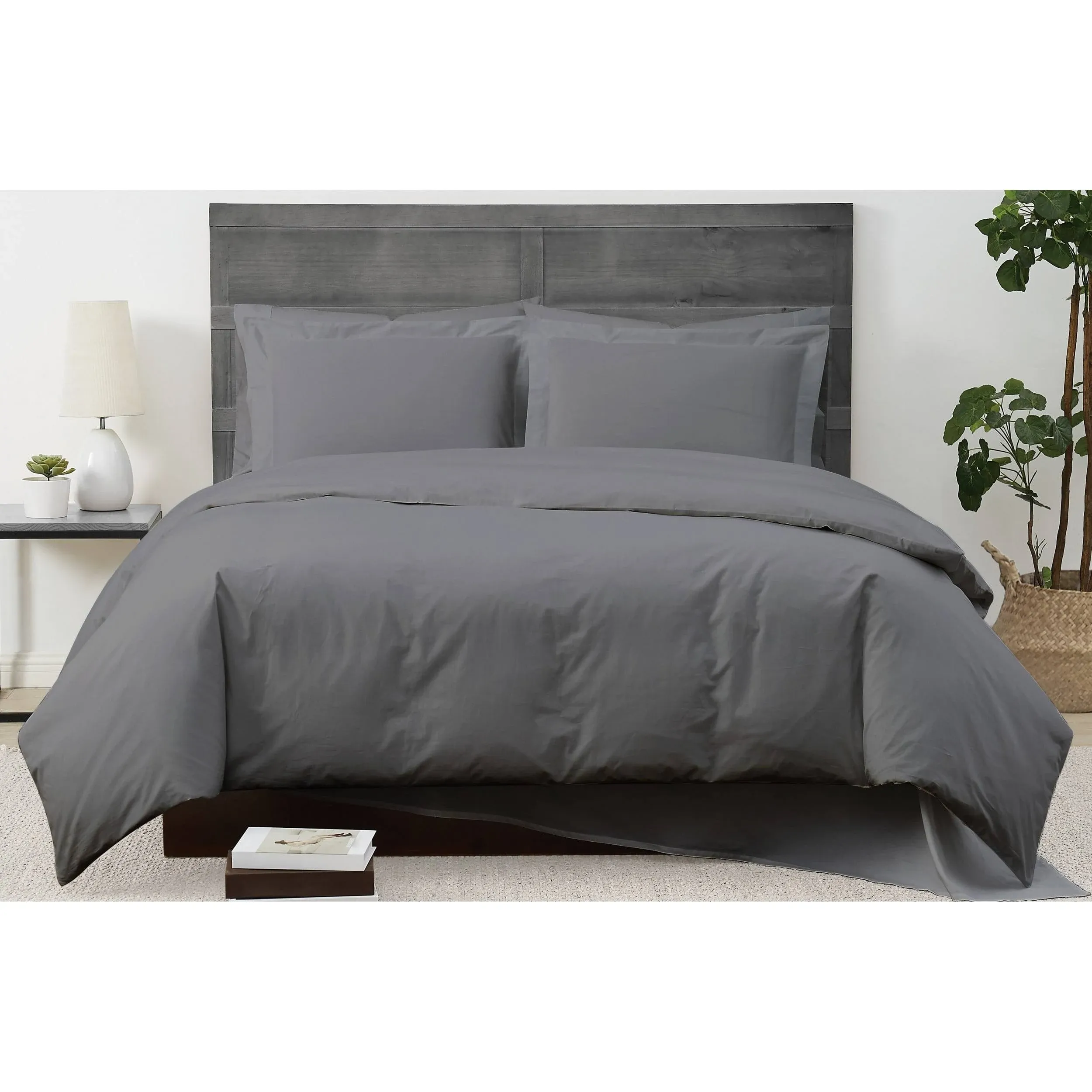 Cannon Solid Percale Grey 3 Piece Full/Queen Duvet Set