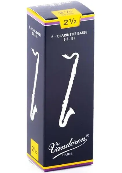 Vandoren Cr1225 Bass Clarinet Traditional Reeds Strength 2.5 Box of 5