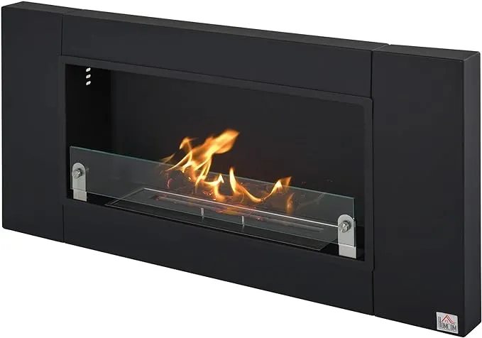 HOMCOM Ethanol Fireplace, 43.25" Wall-Mounted 0.73 Gal Stainless Steel Max 323 Sq. Ft., Burns up to 4 Hours, Black