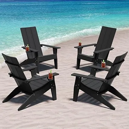 MXIMU Modern Adirondack Chairs Set of 4 with Cup Holder Black