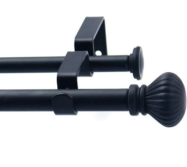 Urbanest Fluted Ball Adjustable Double Drapery Curtain Rod Set, 5/8", 48"-84", Black