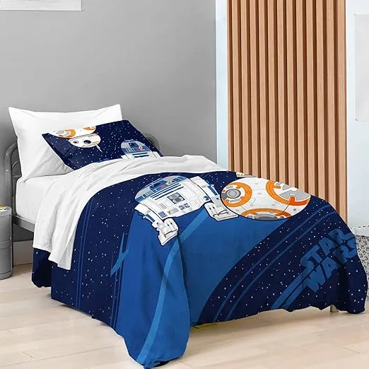 Saturday Park Star Wars Droids Full/Queen Duvet Cover & Sham Set - 3 Piece 100% Organic Cotton Duvet Set Features R2-D2 & BB-8 - GOTS & Oeko-TEX Certified (Star Wars Official)