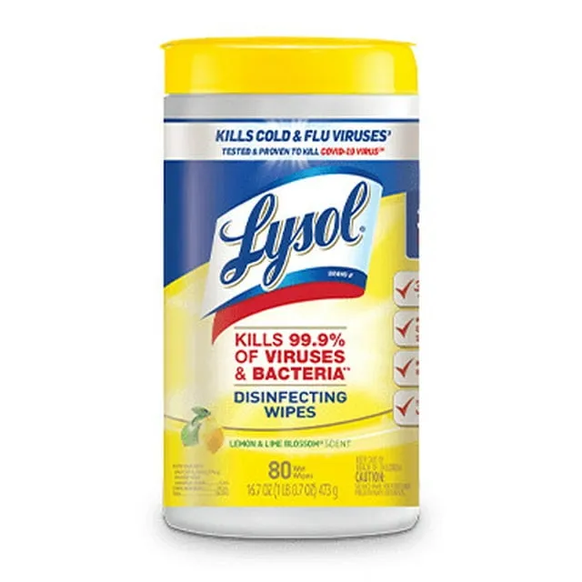 Lysol Disinfectant Wipes, Multi-Surface Antibacterial Cleaning Wipes, For Disinfecting and Cleaning, Lemon and Lime Blossom, 80 Count (Pack of 4)