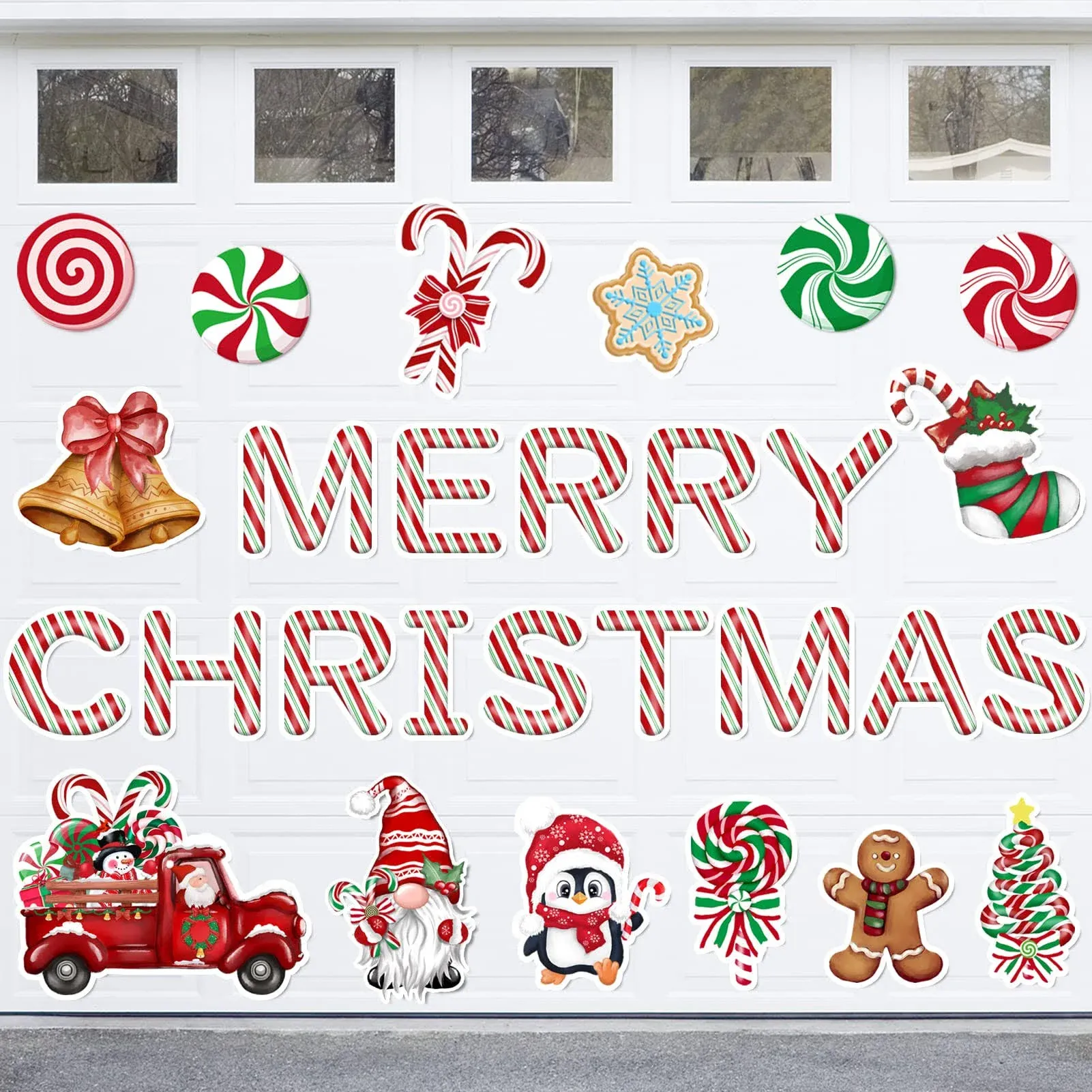 BORAMDO Christmas Garage Door Decoration Magnet Stickers 28 Pcs Magnetic Merr...