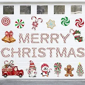 BORAMDO Christmas Garage Door Decoration Magnet Stickers 28 Pcs Magnetic Merr...