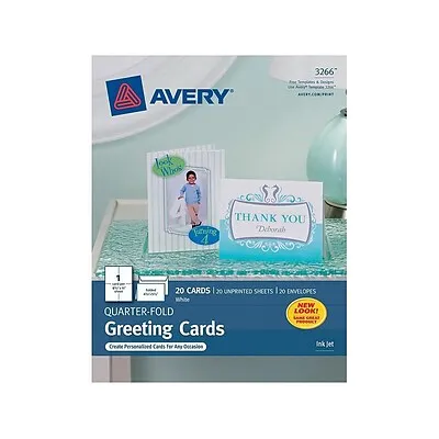 Avery Quarter-Fold Greeting Cards, Matte, 4-1/4" x 5-1/2", 20 Cards (3266)