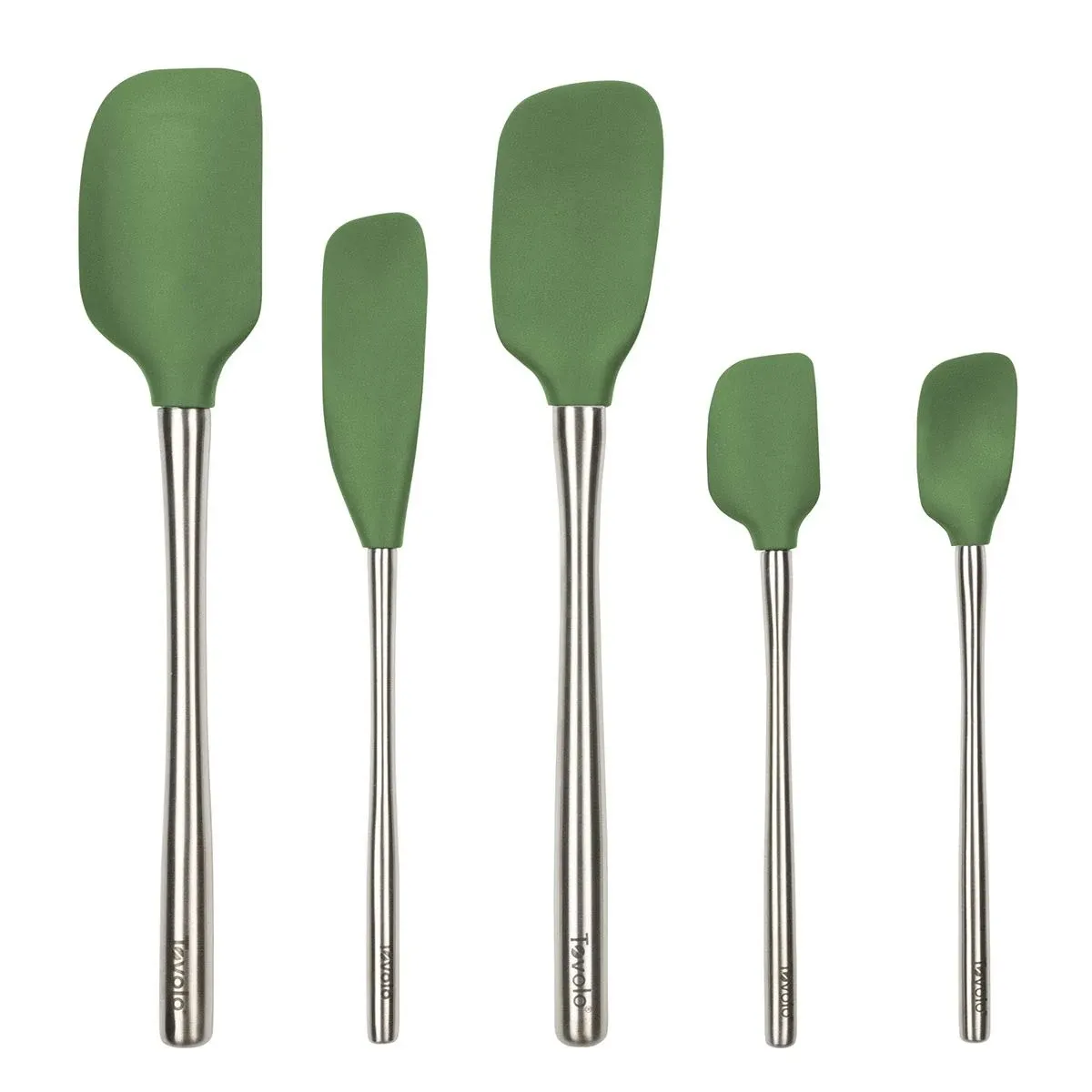 Tovolo Flex-Core Stainless Steel Handled Spatula Set of 5 for Meal Prep, Cooking, Baking, and More - Pesto